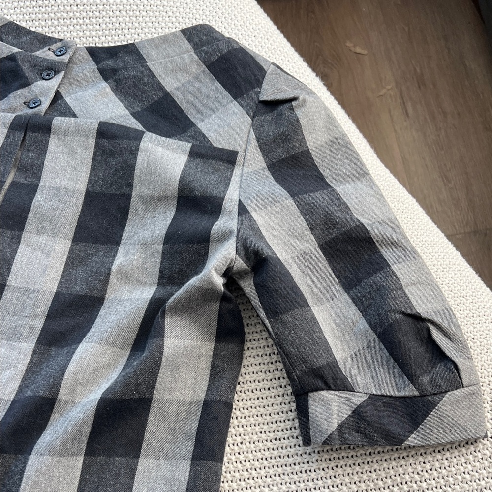 Rogan for Target Plaid Midi Dress Black Gray Buffalo Check Elbow Sleeve Medium - Picture 8 of 15